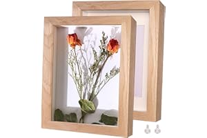 Houstimi Shadow Box Frame 8x10 Natural Wood Picture Frames 3D Deep Box 2 Pack Small Shadow Box Display Case Made of Solid Wood and Real Glass Internal Depth 0.6 inches for Wall Or Tabletop