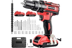 MHPRO Cordless Drill Set 21V, Cordless Hammer Drill with 2 Batteries 2000mAh, 25+3 Torque, 42N.m Max, 2 Speed, LED Light, 30PCS Accessories for Home and Garden DIY Project