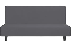 Easy-Going Stretch Futon Slipcover Armless Futon Bed Cover Furniture Protector Without Armrests with Elastic Bottom for Kids, Soft Jacquard Fabric Small Checks (Large, Grey)