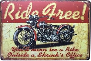 Hioni Ride Free Moto, Pancarte en Métal Panneau Poster Plaque Métallique Slogan Art Décor Vintage Pr Bar Café Pub