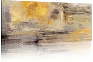 FajerminArt Grande Stampa su Tela Con Cornice Astratto grigio giallo senape Quadri Moderni Immagine pittura su tela soggiorno camera da letto ristorante Decorazione Murale 120x50cm