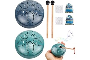 BORDEAG 2 Pièces Tongue Drum, 3 Pouces 6 Tons Mini Tambour À Langue En Acier, Tambour De Pluie Pour Le Jardin, Mini Tambour Portable Pour Le Yoga, La Méditation, Le Camping(Vert + Cyan)