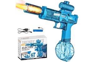 OUOAENR Electric Water Guns, 320ML Full Automatic Electric Squirt Gun with Muzzle Flash, 6-8 M Range Water Pistol Blaster Soaker, Light Automatic Watergun for Kids Adults, Pool Beach Water Toy (Blue)