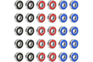 MENGON 30 Pcs Skateboard Bearings ABEC-9 Skating Scooter Bearing 608RS Metal Longboard Roller Bearings Precision Ball Bearing 8x22x7mm for Stunt Scooters Inline Skates (Black Blue Red)
