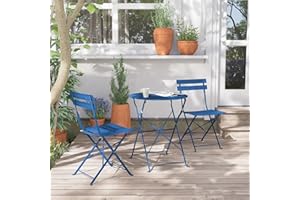 Grand patio Set Bistrò Veranda, 1 Tavolo e 2 Sedie, Ripiegabile, Set da Balcone, Struttura in Metallo, salvaspazio, Set arredo Giardino per Balcone, Esterno (Blu)