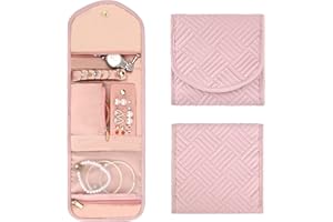 Benxdara Travel Jewellery Organiser Roll, Foldable Jewelry Storage Case Bag, Lightweight Travel Jewellery Pouches Portable jewellery rolls for travelling Necklaces, Rings, Bracelets, Pink-S