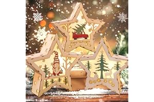 TEWWCEO Stella LED Luci Natalizie, 3PCS Ornamenti Natalizi, Lampada Decorativa a Stella con Interruttore - Legno - Pupazzo di Neve Renna Decorazioni Natalizie Regali per Feste Decorazioni Natalizie