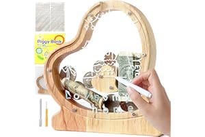 Lakpopya Salvadanaio in Legno per Bambini Salvadanaio Lettre Personalizzato di A-Z Salvadanaio Apribile Trasparente per Decorazione Regalo Battesimo (Cuore-1)