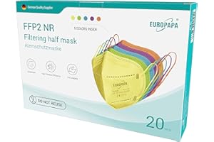 EUROPAPA 20x FFP2 Colorful Masks Respirator Mask 5-Layer Dust Masks Hygienically Individually Packed Body Certified EN149:2001+A1:2009 Mouth Mask EU2016/425