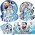 Milomelo 41pcs Happy Birthday Decorations Tableware Set for 10 Guests, Blue Birthday Party Decorations with 20pcs Plates and 20pcs Napkins, Includes Tablecover, Paper Plates, and Napkins