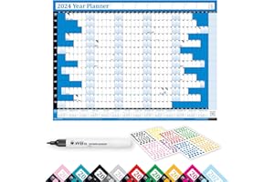 PLANNERHEAD 2025 LAMINATED Year Yearly Annual Office Home Wall Planner Calendar Chart/With Pen And Stickers and 2026 Foot Note Calender (Blue, Medium 35cm x 49cm (Rolled).)