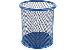 LEVIATAN Metal Pencil Holder | Round Metal Pen Holder | Multifunction Mesh Pen Pot | Perfect for School, Office, Home | Ø 91mm | Blue