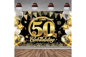 YUHUDANY 50. Geburtstag Banner Frauen Männer Deko Schwarz Gold 50 Geburtstag Hintergrund Banner, Extra Große Stoff Schild Poster für 50. Geburtstagsparty Deko, 210x150 cm