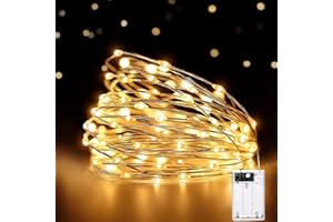 HeiPard Lucine Led Decorative a Batteria, 5m 50LED Rame Filo Luci Natale Impermeabile, Lucine Decorative per Interno e Esterni, Casa, Feste, Matrimonio (1 Pezzi, Bianco caldo)