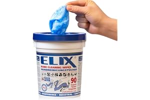 ELIX Handrengöringsservetter - 90 st i Stabil Hink - Slipande och Slät Sida - Storlek 31 * 27cm - Våtservetter för Fuktig Han