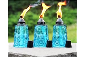 SERAPHIC Torce da Tavolo con bruciatore a Olio di citronella per Patio Esterno Torcia in Vetro Decorativo da 16 Once Lampada a Olio di citronella Candele per terrazza Esterna Festa in Giardino Set di 3 Blu