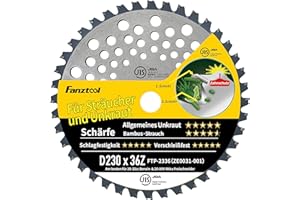 Fanztool Kreissägeblatt Freischneider Klinge mit Zahnschutz für Mäharbeiten, Ersatzmesser für Akku und Benzin Rasentrimmer & Motorsensen (36Z TB)