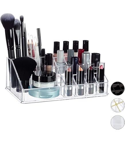 Acryl Make-up Organizer Quadratisch – 3 Fächer, Transparent, Für Schminke, Pinsel & Mehr