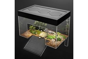 CLIORAN Turtle Basking Platform,11.81*7.87*7.87inch Small Land Elevated Topper Decor,Red Eared Slider Hanging Habitat Enclosure Cage,Cuckold Tank with Lid,Tortoise House for Semi Aquatic Baby Turtles Terrapin