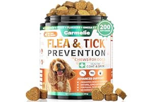 Carmelie Flea and Tick Chewables for Dogs - 200 Chews Natural Dog Flea and Tick Support, Oral Flea Supplement for All Dogs, Supports Healthy Skin & Coat, Puppy Flea Support - Chicken Flavor