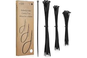 Cable Ties Black: 100x Black Cable Ties 3 Sizes – 200mm, 300mm, 400mm – Long Cable Ties – Tie Wraps Black – Zip Ties Mixed Sizes – LIVAIA Cable Tie