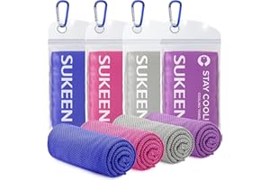 Sukeen Asciugamani Rinfrescanti 4PCS (101,6 x 30,5 cm), Asciugamano per Il Ghiaccio, Asciugamano Traspirante e Fresco, Asciugamano in Microfibra per Yoga, Golf, Sport all'Aria Apert