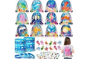 G.C 48 Pezzi Forniture per Feste Sotto il Mare Borse con Coulisse Portachiavi Bracciale in Silicone Tatuaggi Luminosi Oceano Animali Marini Bomboniere per Feste di Compleanno per Bambini