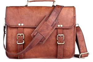 ANUENT 14 Inch Genuine Leather Messenger Bag Vintage Brown Small Briefcase Shoulder CrossBody Satchel for Men and Women Ideal for Laptop, iPad, and Tablet