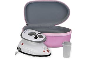 The Quilted Bear Mini Steam Iron - Travel Iron Steam Mini for Effortless Quilting, Crafting, and Wrinkle-Free Clothing - Compact Holiday & Travel Essentials with Hardshell Case (Pink)