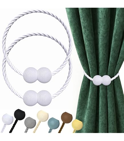 Lot De 4 Embrasses De Rideaux Magnétiques Blanches Hion - Pas De Perçage, Pour Tous Types De Rideaux