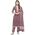 MIRCHI FASHION Women's Straight Fit Cotton Kurta with Trouser Pants and Dupatta