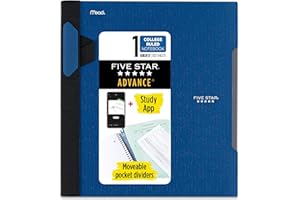 Five Star Advance Spiral Notebook, 1-temat, papier w linie, 28 cm x 8-1/5.1 cm, 100 arkuszy, ze spiralną osłoną i ruchomymi przegrodami, kolor będzie się różnić (06322)