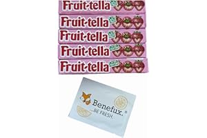 5x Fruit-tella Erdbeere Strawberry Kaubonbons + gratis Benefux. Erfrischungstuch