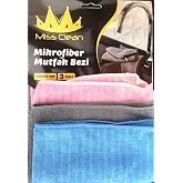 Miss Clean Mikrofiber Mutfak Temizlik Bezi 40 * 40 Cm Leke Tutmaz Koku Yapmaz 3 Adet gri,mavi,pembe