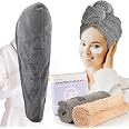 FREATECH Lot De 2 Turbans Microfibre Cheveux Bouclés - Serviettes Séchage Ultra Absorbantes 86x26 Cm, Anti-Frisottis Pour Cheveux Longs Épais, Bande Élastique Réglable, Doux Et Respirant