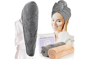 FREATECH 2-Pack Grande Asciugamano Capelli Microfibra 86 x 26 cm, Turbante Asciugacapelli per Capelli Lunghi Spessi Ricci, Super Assorbente Turbante per Capelli Anti-Crespo con Fascia Elastica