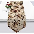 Kuber Industries Flower Design Machine Washable Cotton Table Runner for Dining Table, 16"x68"inch (Brown)
