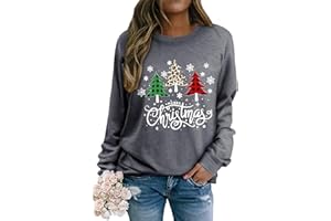 Yihelian Christmas Sweatshirts for Women Xmas Tree Graphic Top Ladies Merry Christmas Letter Printing Shirts Long Sleeve Round Neck Blouse