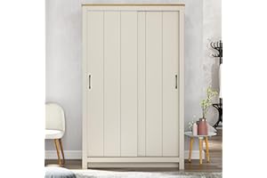 Galano Limestone 2 Door Sliding Wardrobe - Space Saving Stylish and Sturdy 2 Door Minimalist Wardrobe - Bedroom Furniture Unit with Hanging Rail Storage (Light Grey)