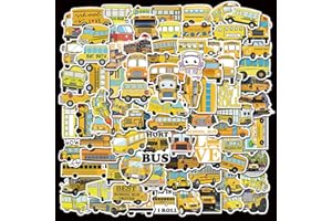 FOCRI 100 Pezzi Scuola Bus Adesivi, Simpatico Cartone Animato Giallo TrasportoAdesivi Confezioni per Studenti, Adulti, Adolescenti, Bambini, Vinile Impermeabile Stickers per Bottiglia D'acqua, Laptop, IPad