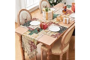 TOPLUXE Christmas Table Runner with Tassels, Chenille Table Runner for Dining Room Festival Decoration (33x274cm, Patchwork)