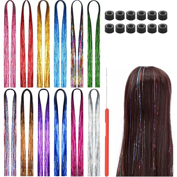 TRKETK 12 Bunte Haarverlängerungen 37 Zoll – Glitzerndes Feenhaar Mit 1200 Strängen | Hitzebeständig Für Party, Cosplay