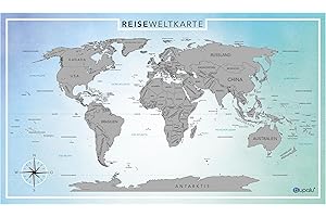 blupalu Rubbel-Weltkarte zum Freirubbeln - Hochwertige Reisekarte mit Zubehör-Weltkarte zum Rubbeln- ca. 890x590 mm- Scratch Off Map-Geschenkidee für Weltenbummler & Reiseliebhaber. (Silber)