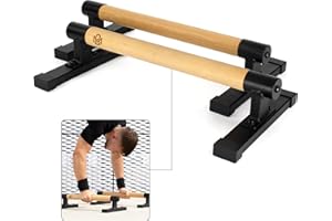 Müller & Blum Premium low Holz Parallettes inkl. Handgelenk Bandagen/nachhaltige & rutschfeste Calisthenics Dip Barren/Liegestütze oder Handstand Griffe/Push Up Bar für In- und Outdoor