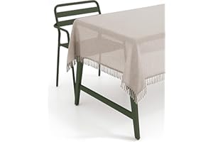 texpot Obrus na stół ogrodowy, 130 x 220 cm, beżowy, z frędzlami, odporny na warunki atmosferyczne, z pianki, antypoślizgowy