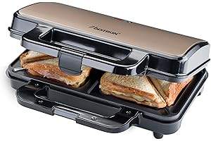 Bestron XL macchina per sandwich, tostapane con rivestimento antiaderente per 2 sandwich, incl. controllo automatico della temperatura e indicatore di pronto, collezione Satin Collection, Beige