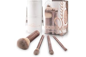LUVIA COSMETICS Zestaw pędzli turystycznych Mini Prime Vegan – zestaw pędzli do podróży – 4 pędzle do makijażu w podróży i na urlop – pędzle do makijażu/pędzle kosmetyczne, w zestawie z pędzelkiem podróżnym etui/uchwytem na pędzle