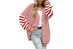 DEAAMYGLINE Gestreifter Strickjacke Damen Knopfleiste ,Pullover Damen Cardigan ,Strickmantel Damen Grobstrick Rote Streifen Farbblock Strick Jacke Strickcardigan Sweater Strickjacken für Frauen Herbst Winter