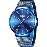 LIGE Montre Homme Bleu Ultra-Mince Etanche Entreprise Analogique Quartz  Montre Homme Automatique Date Ceinture en Maille Montre : Amazon.fr: Montres