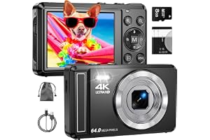 4K 64MP Digitalkamera, 2.8 Zoll UHD Autofokus Kamera fotokamera | Micro-SD-Karte & 1200mAh